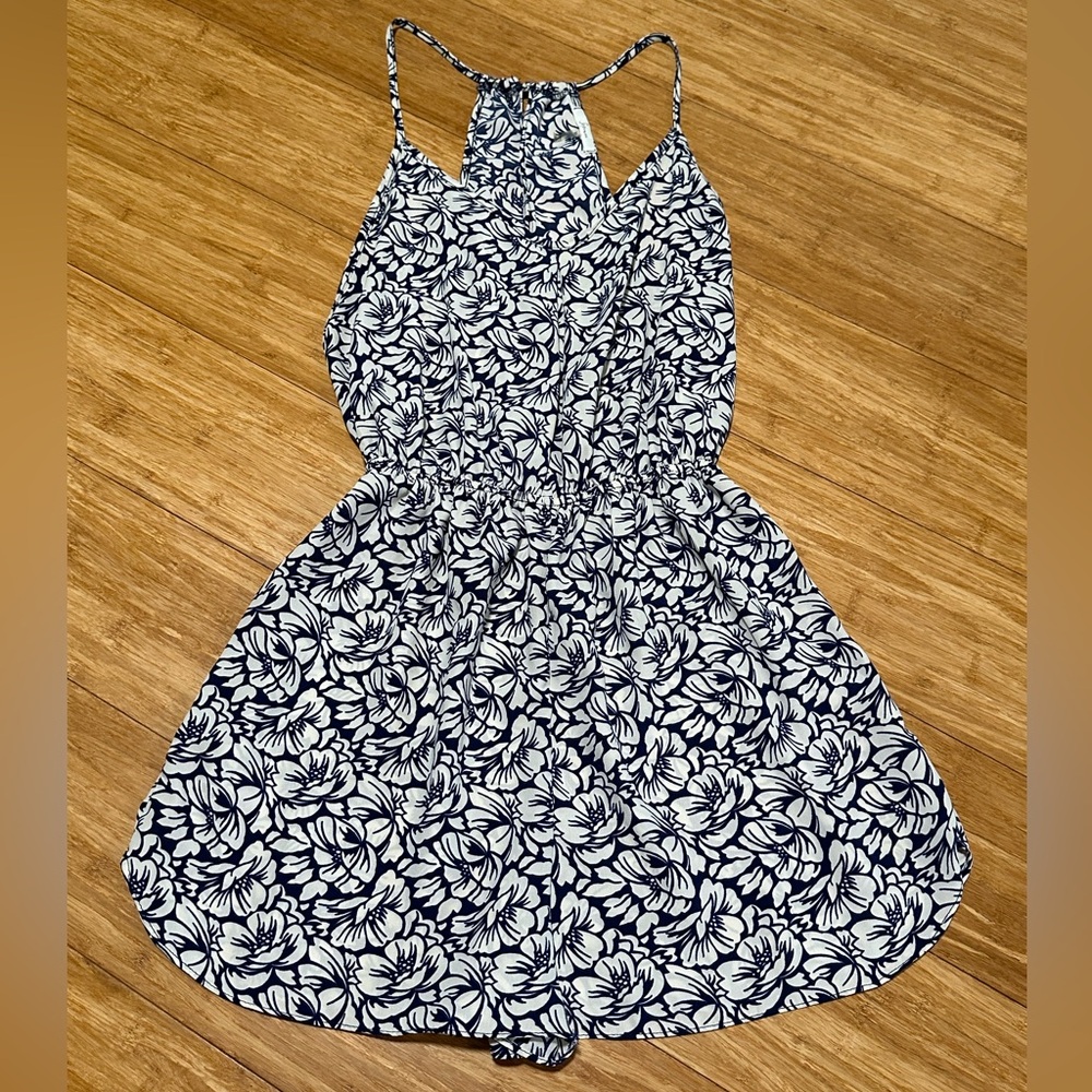 Ivory and Navy Floral Romper